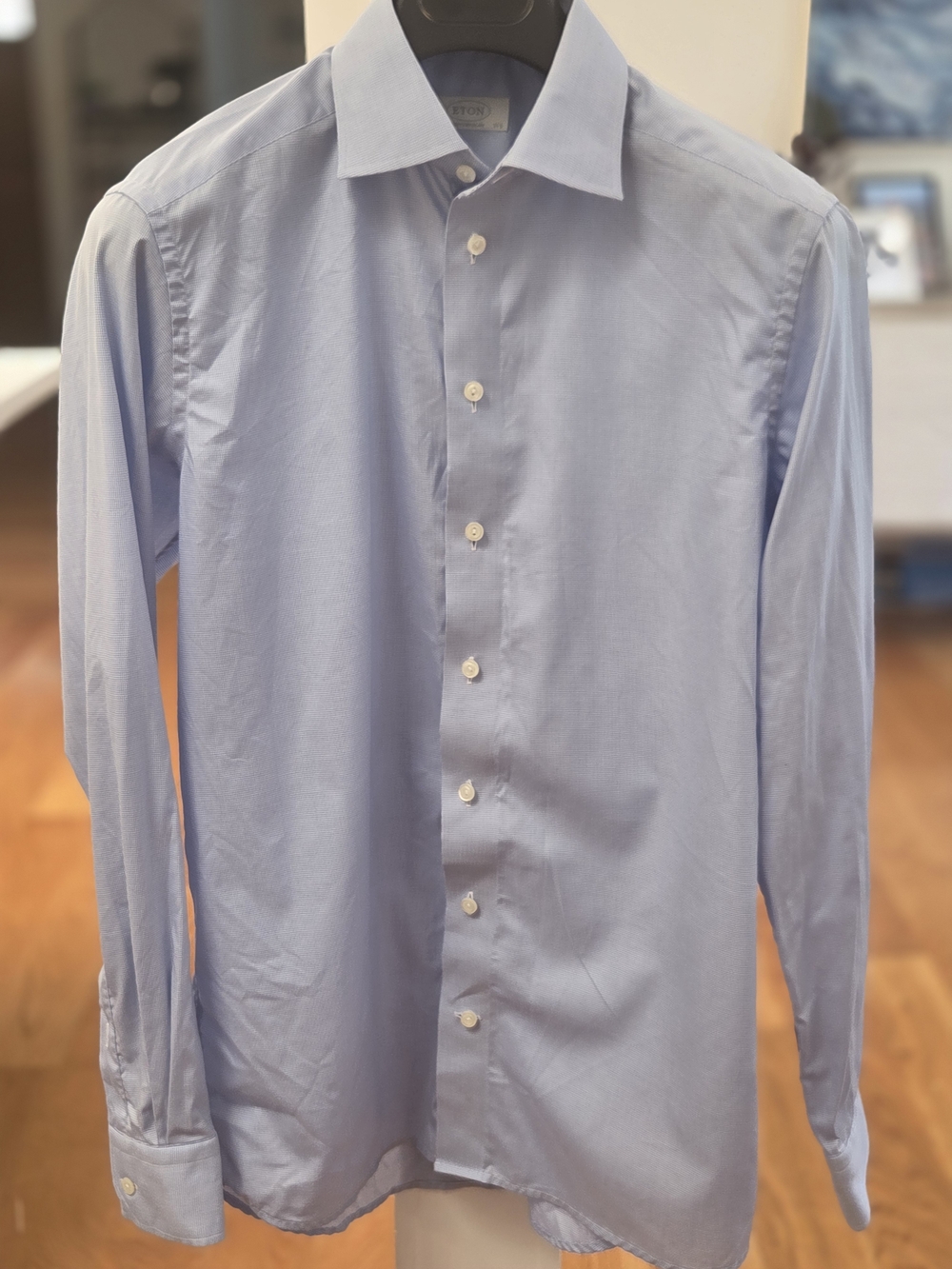 Eton Mens Contemporary Fit Light Blue And White Micro-Grid Dress Shirt (15.5/39)